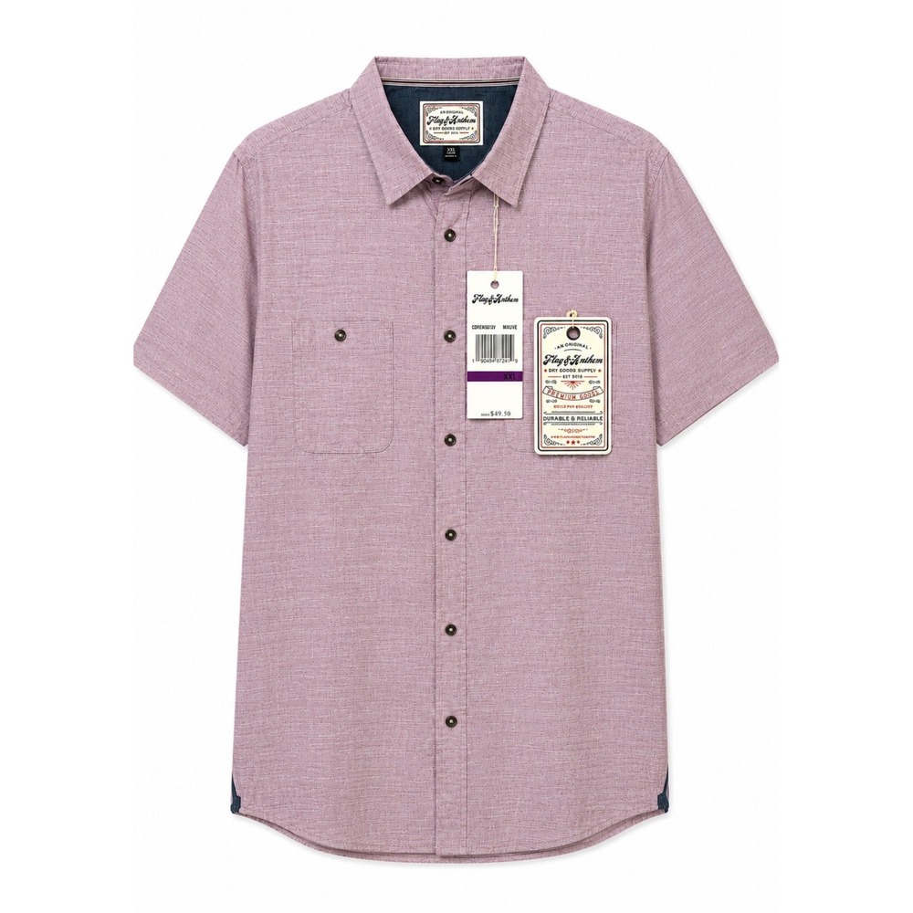 Flag & Anthem NWT Men's Mauve Short Sleeve Button Up Shirt XXL 100% Cotton